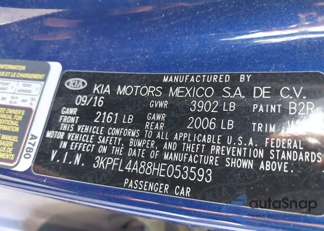 2017 Kia Forte Ex z USA, uszkodzony, nr VIN 3KPFL4A88HE053593